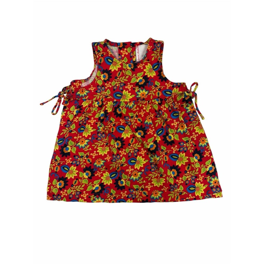 Hanna Andersson Toddler Dress Floral Scandinavian Folk Art Red Cotton Tie Side